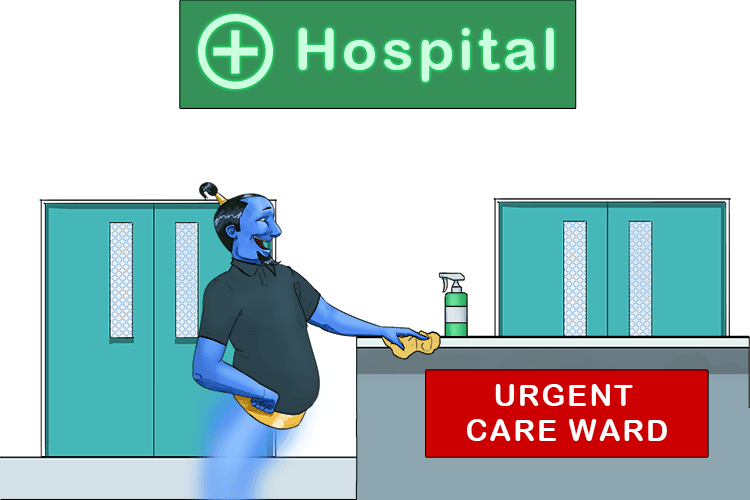 The hospital hired a genie (hygiene) to keep the ward clean and prevent disease